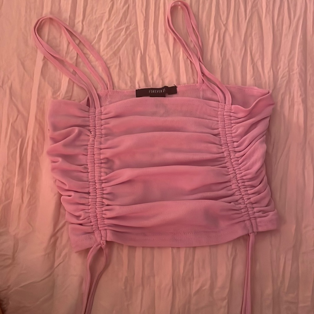 Forever 21 Pink Mesh Cinched Crop Top